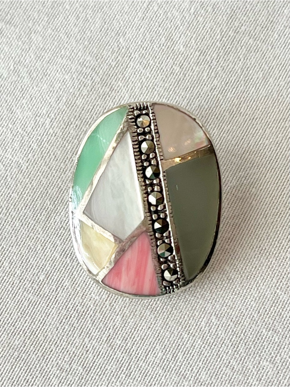 Vintage Sterling Silver Art Deco Mother of Pearl Inlay Pendant